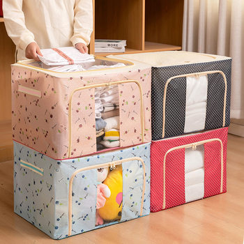 Ready-Made Clothes Storage Box, Large-Capacity Steel Frame Organizing Box for Home Use, Foldable Wardrobe Fabric Storage Box, Bai Na Box