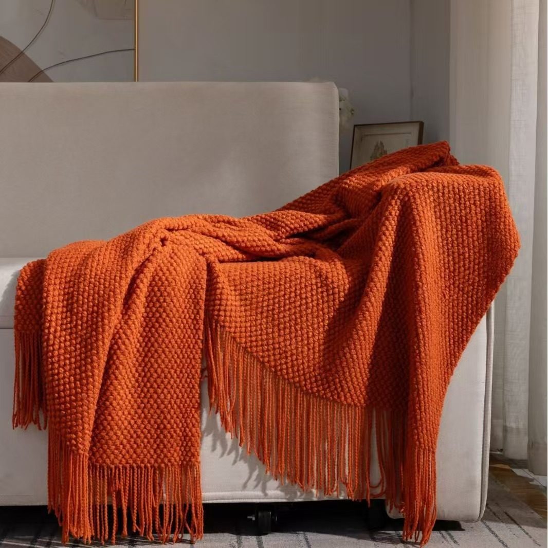 Nordic Solid Color Class A Tassel Blanket Thread Blanket Sofa Blanket Office Nap Blanket Air-conditioning Blanket Bed End Towel Knitted Blanket