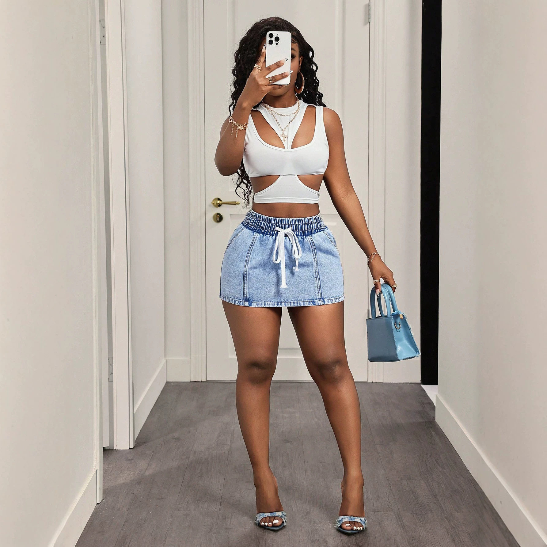 Denim Midi Skirt Casual Style Trendy Design Comfortable Fit Perfect for Everyday Wear Ready to Ship