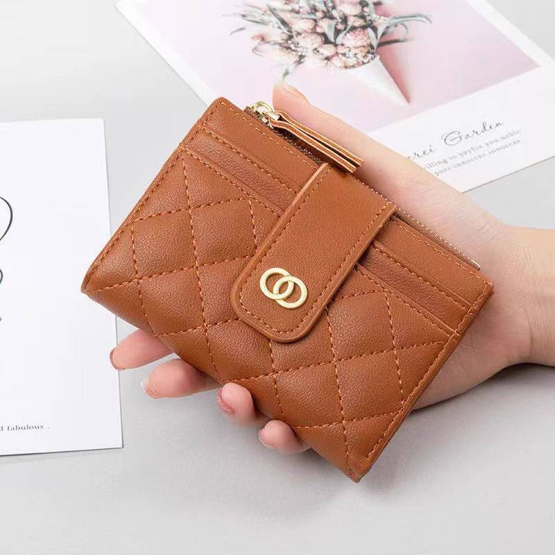 Diamond-Shaped Small Wallet ~ Korean Version Ins Wallet for Women, Short Style, Student Simple Thin Zipper Buckle Card Holder Coin Clip