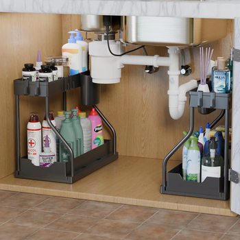 Cross-border temu Amazon pull-out rack kitchen bathroom sink multi-layer storage rack storage rack