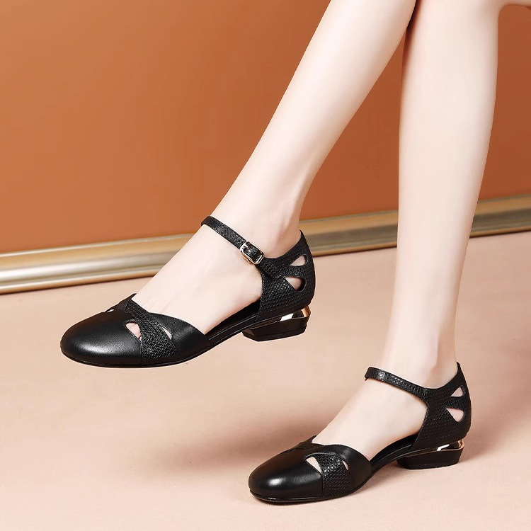 Sandal nữ quai ngang gót thấp đế bằng mềm êm phong cách thanh lịch dễ phối đồ — Màu đen, Màu nâu