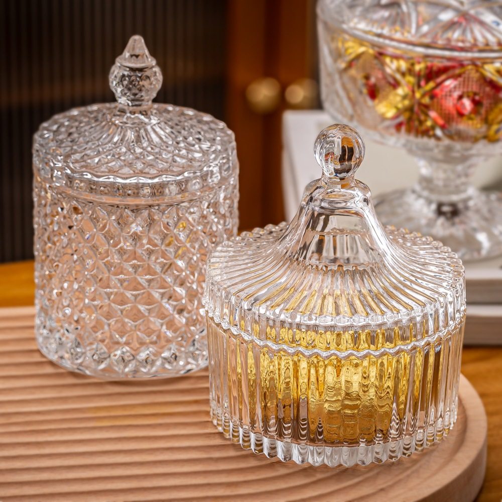 ins Style Glass Jar Transparent Candy Jar Storage Jar with Lid Storage Box Cotton Swab Makeup Brush Pen Container Tea Jar