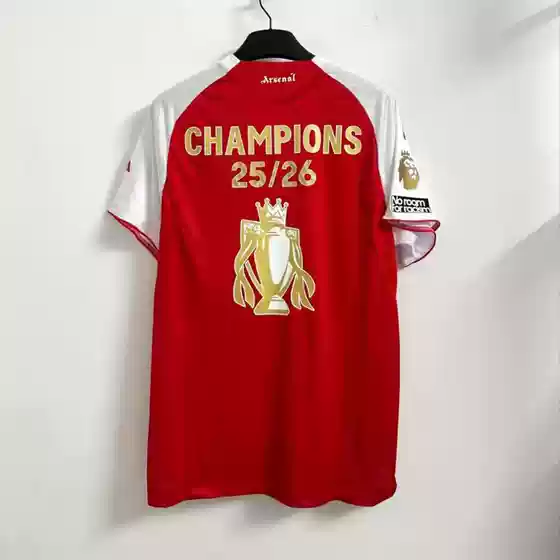 2627 New Arsenal Premier League Champion Golden Cup Edition Home Jersey Number 7 Saka, Number 10 Eze, Number 14 Zhe Kai