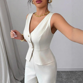 2025 Summer New European and American Amazon Cross-Border Women's Solid Color Sleeveless Slim Vest High-Waisted Long Pants Two-Piece Set