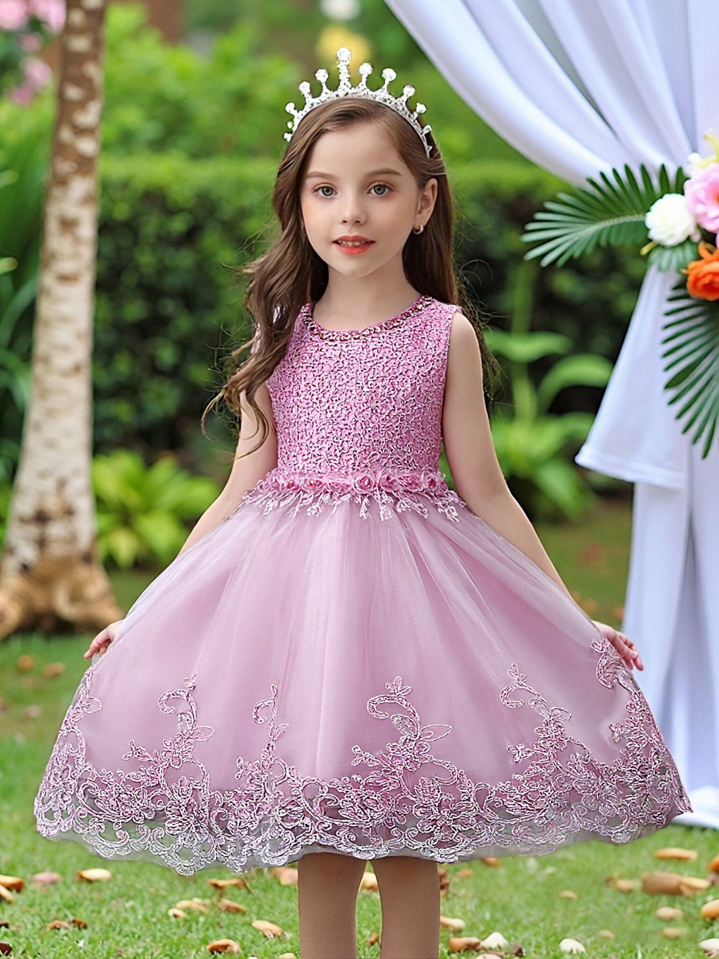 Children's white dress skirt for small and medium-sized children beaded princess wedding dress tutu skirt summer girl's vest mesh skirt 981