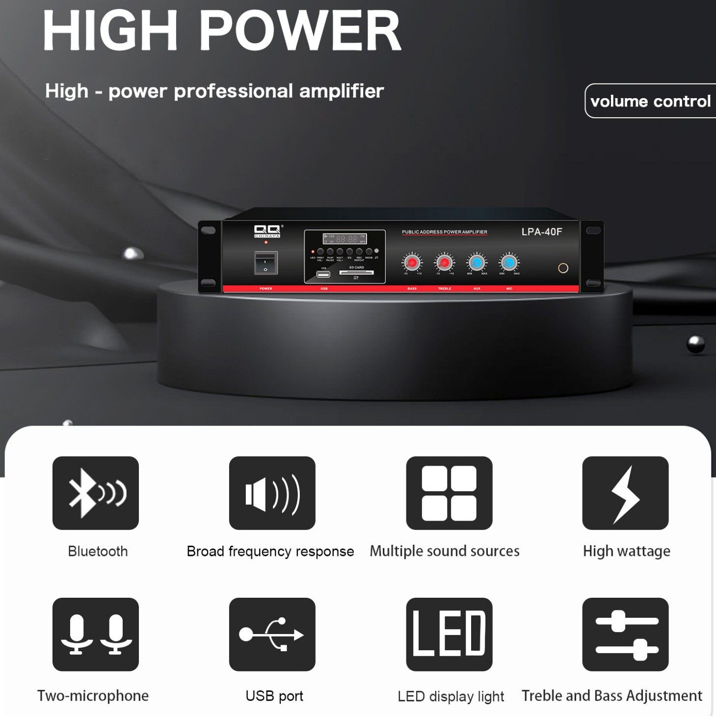 Cross-Border Small Power Amplifier Home Professional Constant Voltage and Constant Resistance Background Music Amplifier Campus Broadcast System 40W