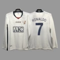 2008-09 manchester l away white champions league version long sleeves + printed number 7