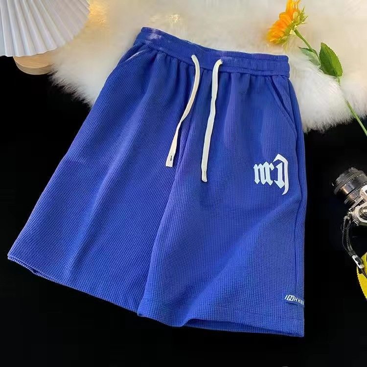 跨境华夫格休闲套装男夏季冰丝短袖t恤男装一套搭配运动衣服批发