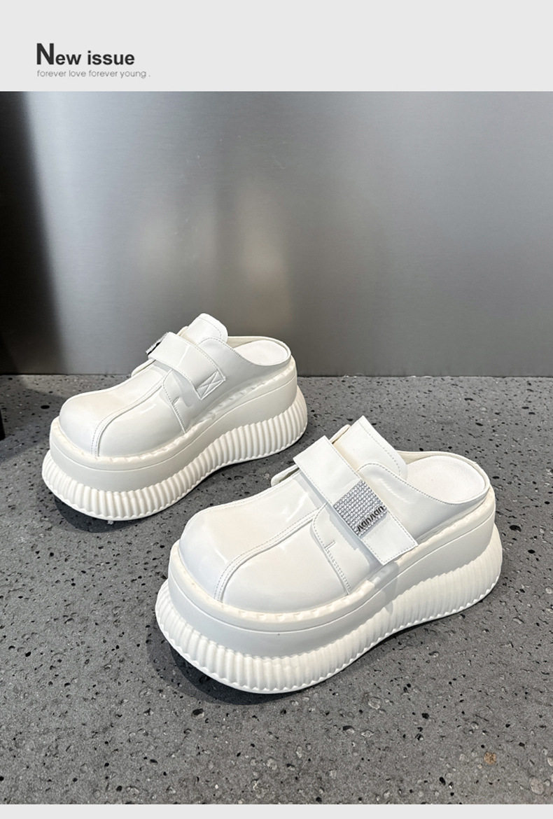 Dép sandal nữ quai chữ V đơn giản đế bệt — Đen, Len nguyên chất chi tiết 12