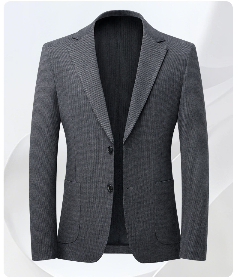 Áo blazer nam dáng ôm phối sọc tăm dày mùa thu co giãn chống nhăn — Cà phê Jindian, thanh niên màu xám