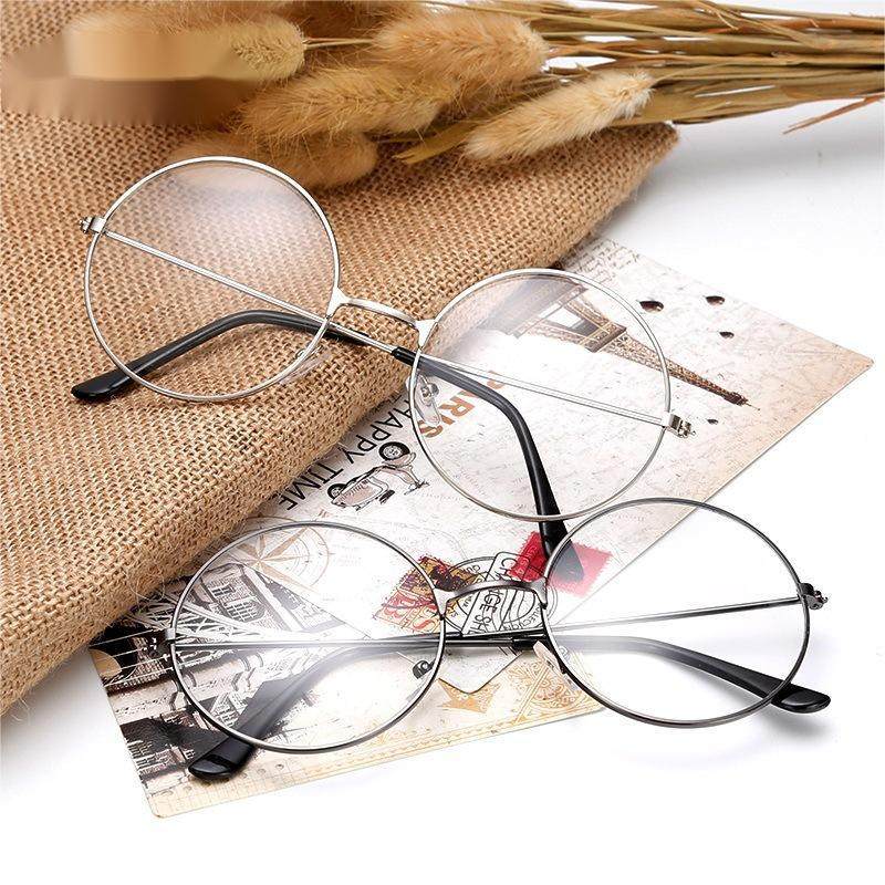 Metal Round Plain Mirror Men's Prince Mirror Korean Style Harajuku Decorative Frame Retro Glasses Frame Glasses Women Wholesale