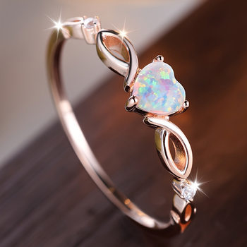 Jiuqin Jewelry Cross-border E-commerce Hot Selling Heart-shaped Opal Ladies Ring Fashion Trend Finger Ring Jewelry Ring