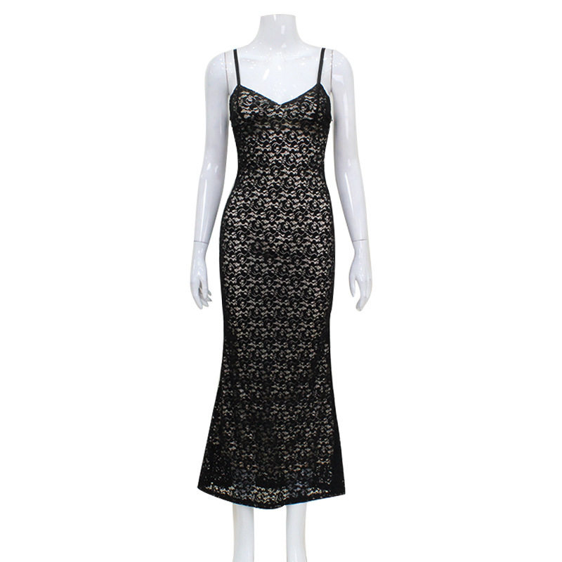 Deep V Neck Lace Bodycon Dress Sexy Slim Fit Solid Color Spaghetti Straps Perfect for Parties and Night Out