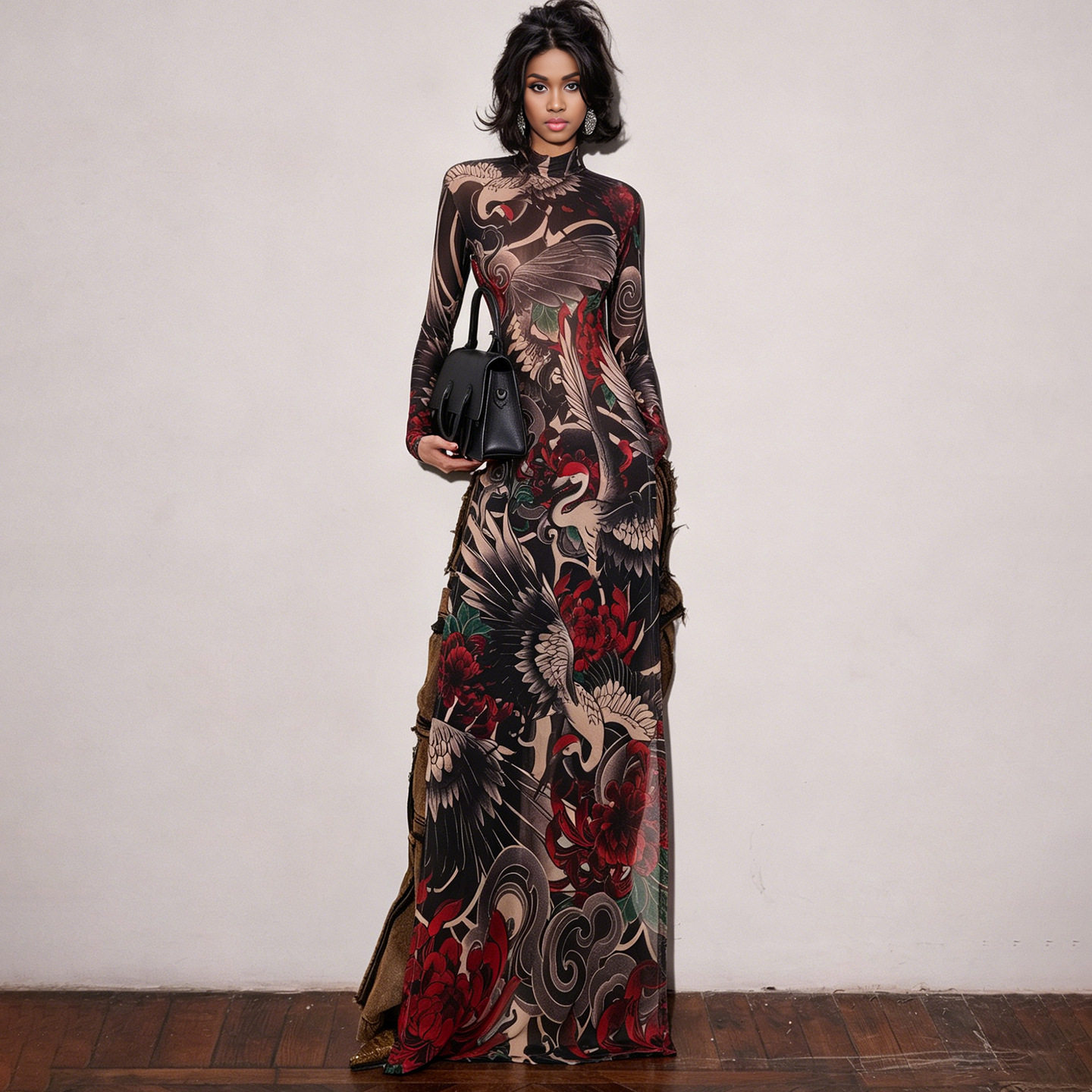 Fashionable Womens Long Sleeve Top Semi High Neck Animal Print High Slit Design Spring Collection Wholesale