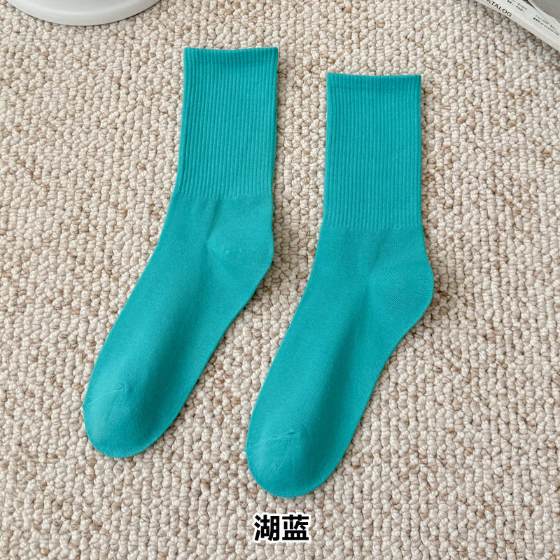 彩色袜子女长筒袜四季款ins潮流糖果色马卡龙中筒袜学生运动棉袜