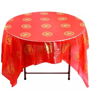 In-Stock New Year Red Disposable Thickened Tablecloth for Weddings and Celebrations, Round, Rectangular, and Square Tablecloths for Home Dining