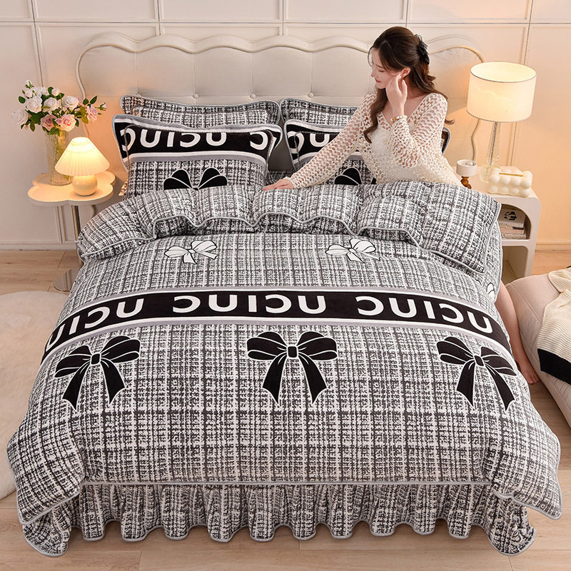 Live Broadcast Hot Item 4kg Milk Velvet Four-Piece Bedding Set for Double Bed, Thickened and Fleece-Lined for Warmth, Non-Shedding and Non-Pilling