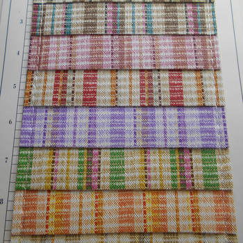 Imitation Raffia Pp Grass Pu Printed Woven Cloth Pattern Color Strip Leather Luggage Handbag Craft Packaging Box Shoe and Hat Fabric