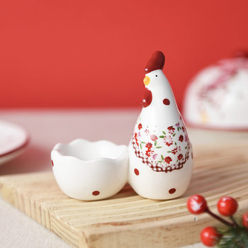 ins Style Tableware Red Floral Chicken Ceramic Egg Cup Egg Shopper Creative Egg Cup Easter Egg Cup