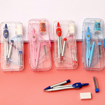 Student Exam Portable Compass Set Primary School Student Ruler 7-Piece Set Mathematics Drawing Tool Drawing Ruler Standard