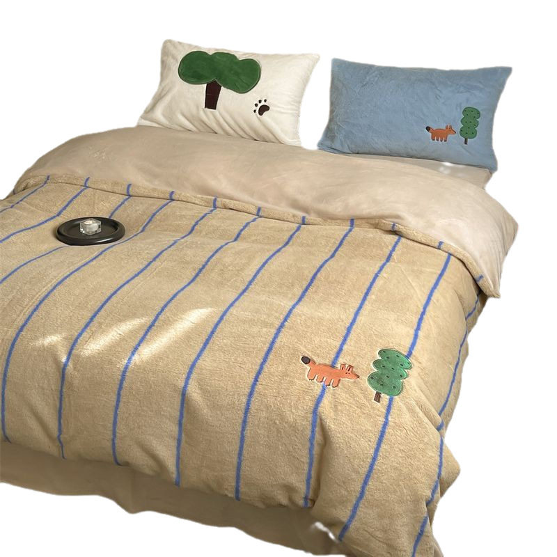 Winter Rabbit velvet four-piece set ins style niche double-sided velvet quilt cover milk velvet bed sheet thickened warm four-piece set