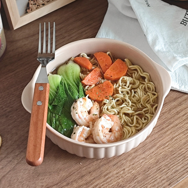 Cream Ins Style Ceramic Double Ear Bowl Air Fryer Baking Bowl Microwave Oven Special Bowl Salad Bowl Steamed Egg Bowl