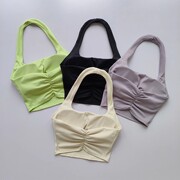 Summer New Sexy Hanging Neck with Chest Pad Beautiful Back Sports Underwear Women's Beautiful Back Naked Pleated Push-up Sports 
