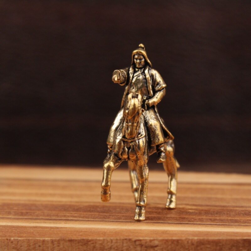 Brass Genghis Khan General Figurine, Brass Small Figurine, Crafts, Vintage Decoration, Small Copper Ornament