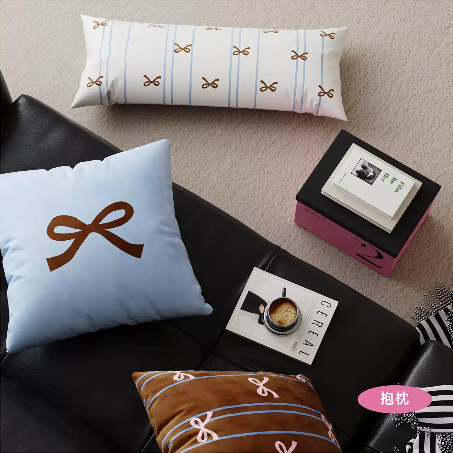 Korean Ins Style Bow Pillow Cover Living Room Sofa Large Cushion Sleeping Long Pillow Bed Back Waist Pillow