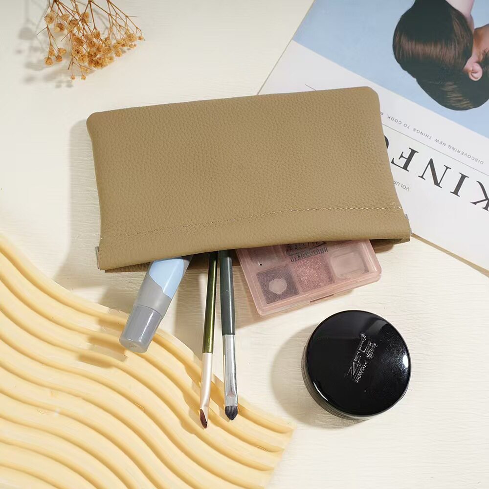 Pu Leather Automatic Closed Clutch Cosmetic Bag Ultra-Thin Portable Large Capacity Daily Korean Style Coin Mobile Phone Bag