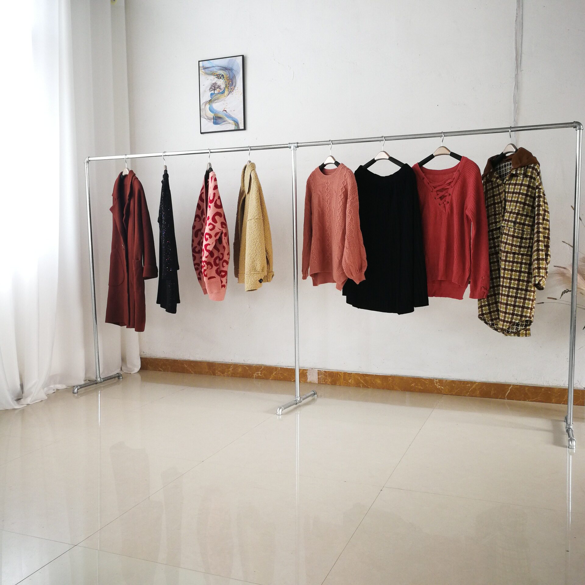 Water Pipe Pipe Drying Rack Clothing Display Rack Clothes Hanging Clothing Store Stall Shelf Balcony Drying Rack Floor Rack