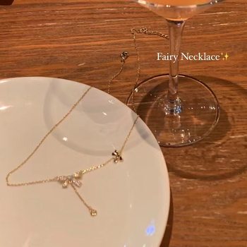 Korean style ins trendy cold bow pendant necklace simple temperament Super fairy Internet celebrity clavicle chain necklace for women
