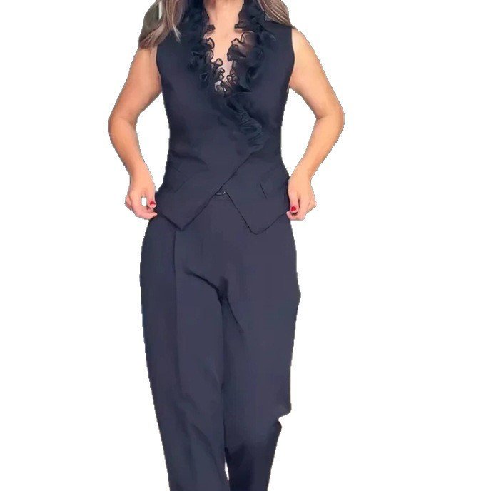 Womens Floral Sleeveless Top and Casual Pants Set Autumn Collection Stylish and Comfortable for Everyday Wear