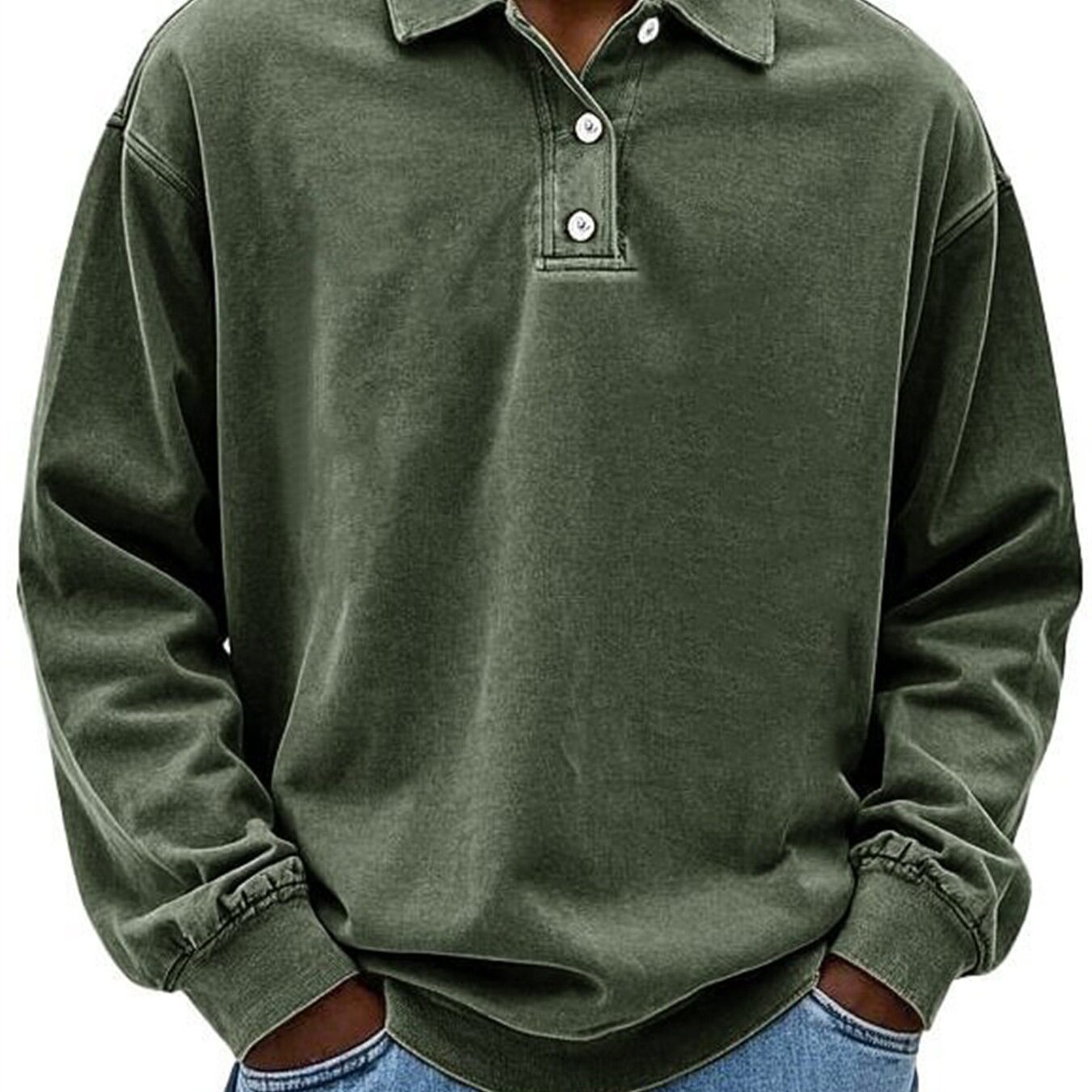 2025 新款跨境亚马逊速卖通春夏季男装长袖POLO衫纯色套头纽扣T恤