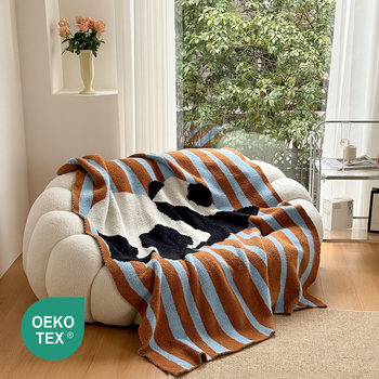 Cute Illustration Style Contrasting Panda Knitted Wool Blanket Thickened Half Velvet Blanket Winter Bed Blanket
