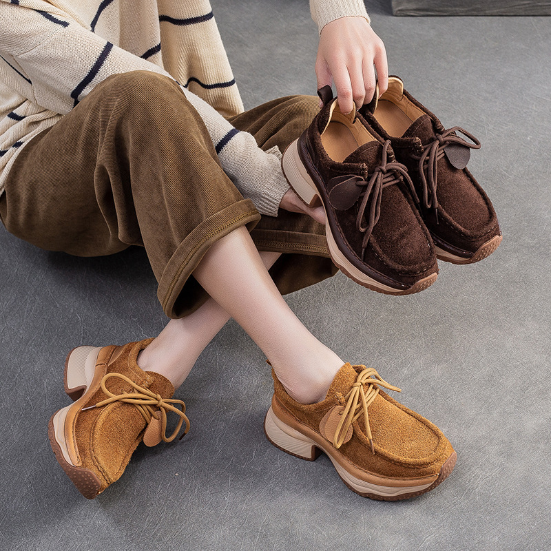 Giày Thể Thao Nữ Chất Liệu Da Bò Đế Cao Hàng Mùa Xuân Thu Đông