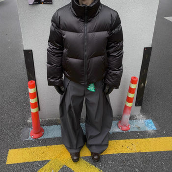 Houndstooth Lining 90 White Duck down Stand Collar down Jacket Men's Winter High-End Boxy Short Wide Bread Jacket Trendy