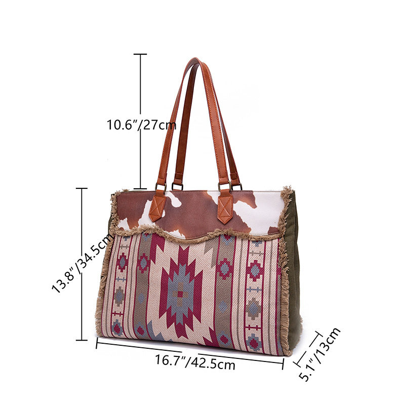 Túi Tote Nữ Vải Canvas Cotton Họa Tiết Bohemian Vintage Đeo Vai, Đeo Chéo, Xách Tay Màu Nâu, Xanh, Đỏ, Be chi tiết 45