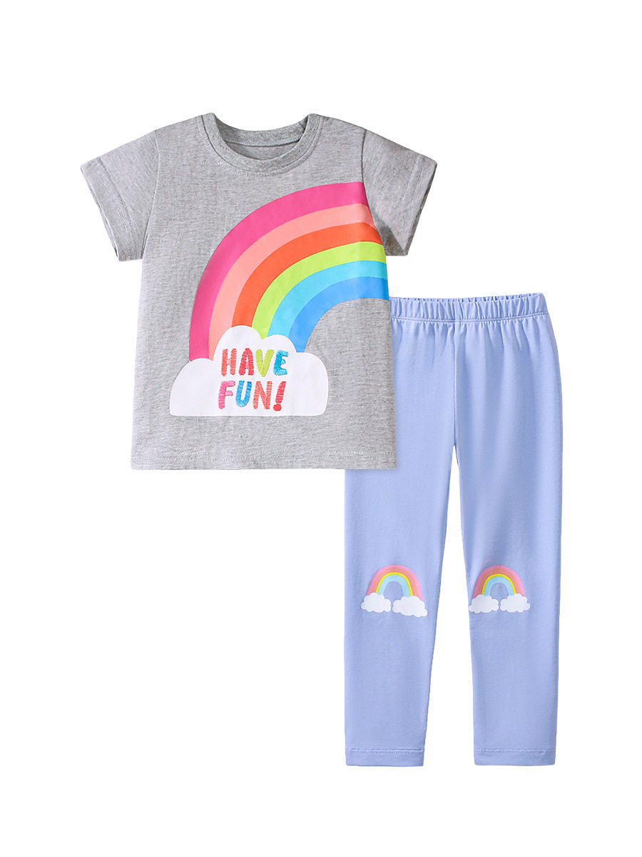 Girls' Cute Summer Rainbow Two-Piece Set, Kids' Wear Wholesale