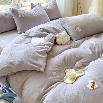 Winter Thickeneded Milk Velvet Bed Four-Piece Set Double-Sided Velvet Quilt Cover Dormitory Bed Bed Sheets Three-Piece Set Girly Bedding