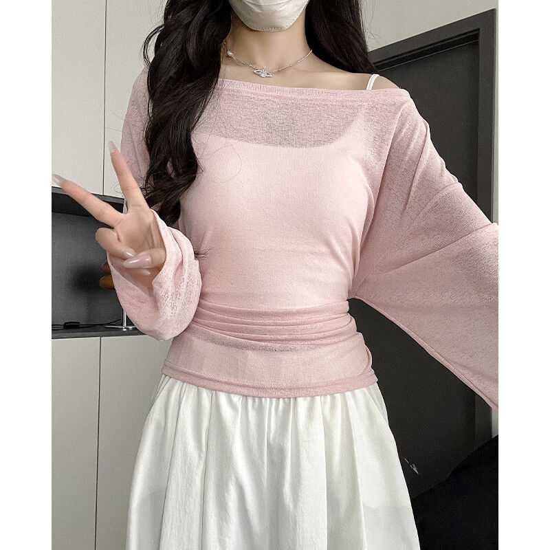 Lightweight Pink Sheer Summer Sweater Plus Size Back Tie Design Waist Cinching Casual Wear for Women OEM Available