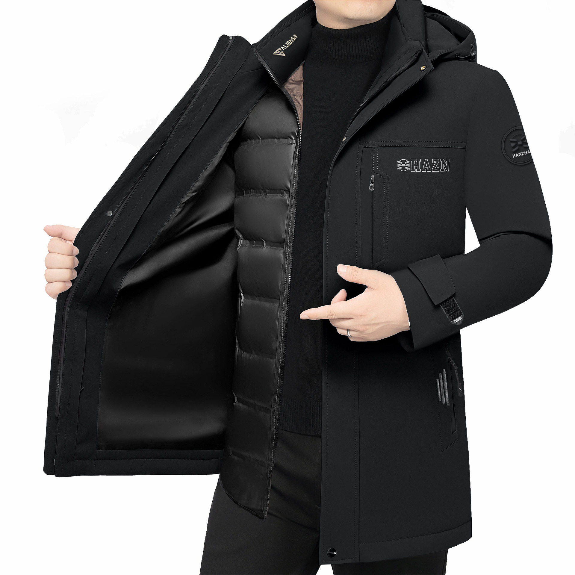 2025 Men's Long down Jacket Winter Middle-Aged Men's Slim Fit Thickened Men's Coat Dad's Winter Clothing Men's Hooded down Jacket