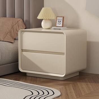 Cream Style Bedside Table, Simple Modern Bedroom Bedside Small Storage Cabinet, Light Luxury and High-End Solid Wood Bedside Table