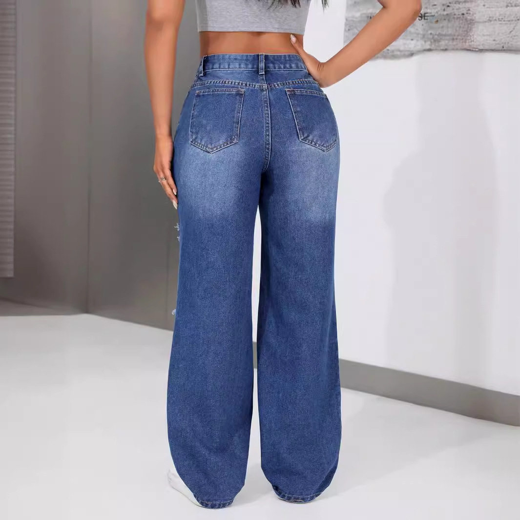 High Waisted Ripped Denim Jeans Fashionable Trendy Casual Style Perfect for Everyday Wear Wholesale Available
