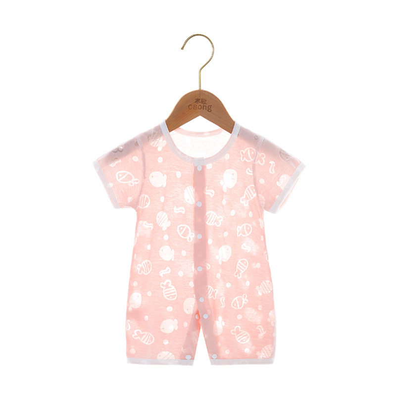 Baby Jumpsuit summer thin men's and women's short-sleeved closed crotch romper newborn clothes summer pajamas