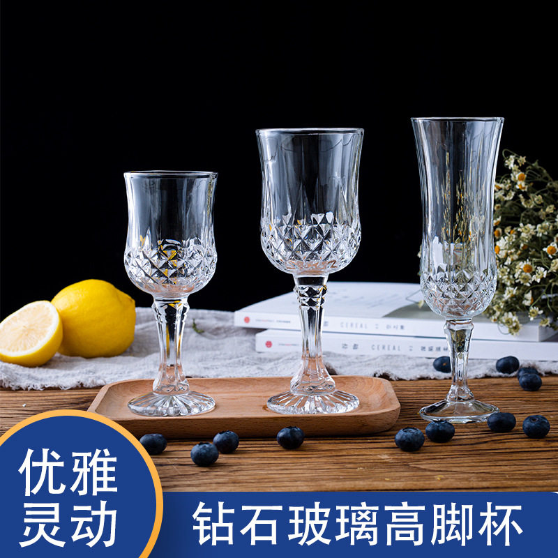 New Arrival Champagne Glass Wine Cocktail Glass Vintage Embossed Diamond Glass Carved Glass Wine Glass