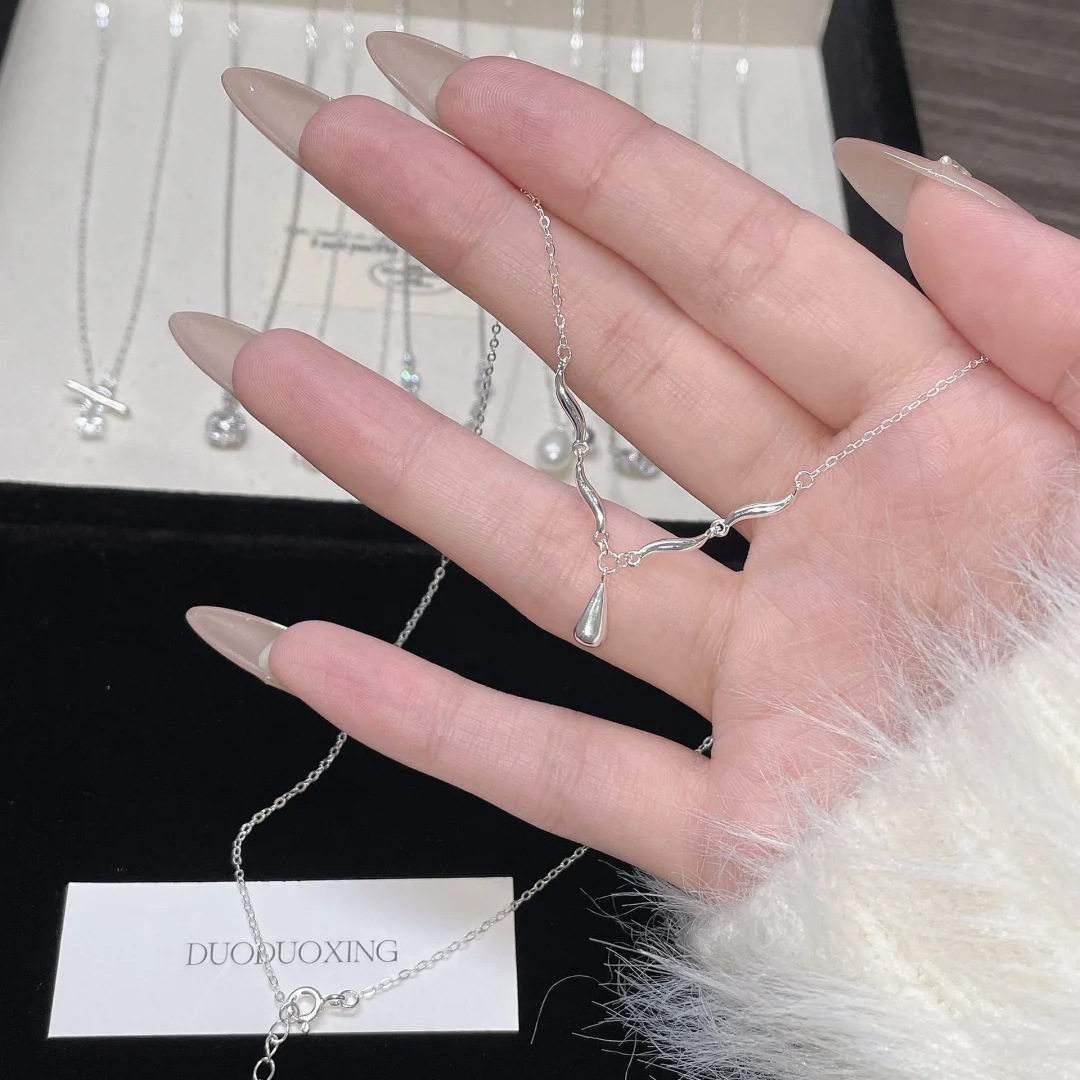 S925 Sterling Silver Pearl Necklace Women's Niche Design Accessible Luxury High-End Non-Fading Simple Clavicle Chain Accessories Wholesale