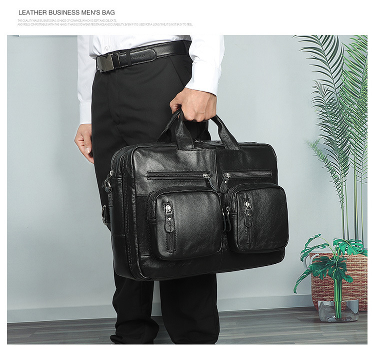 Ba lô laptop nam da bò thật đa năng kiêm túi xách công sở 15 inch — Màu đen (YKK), Màu sô cô la (YKK)