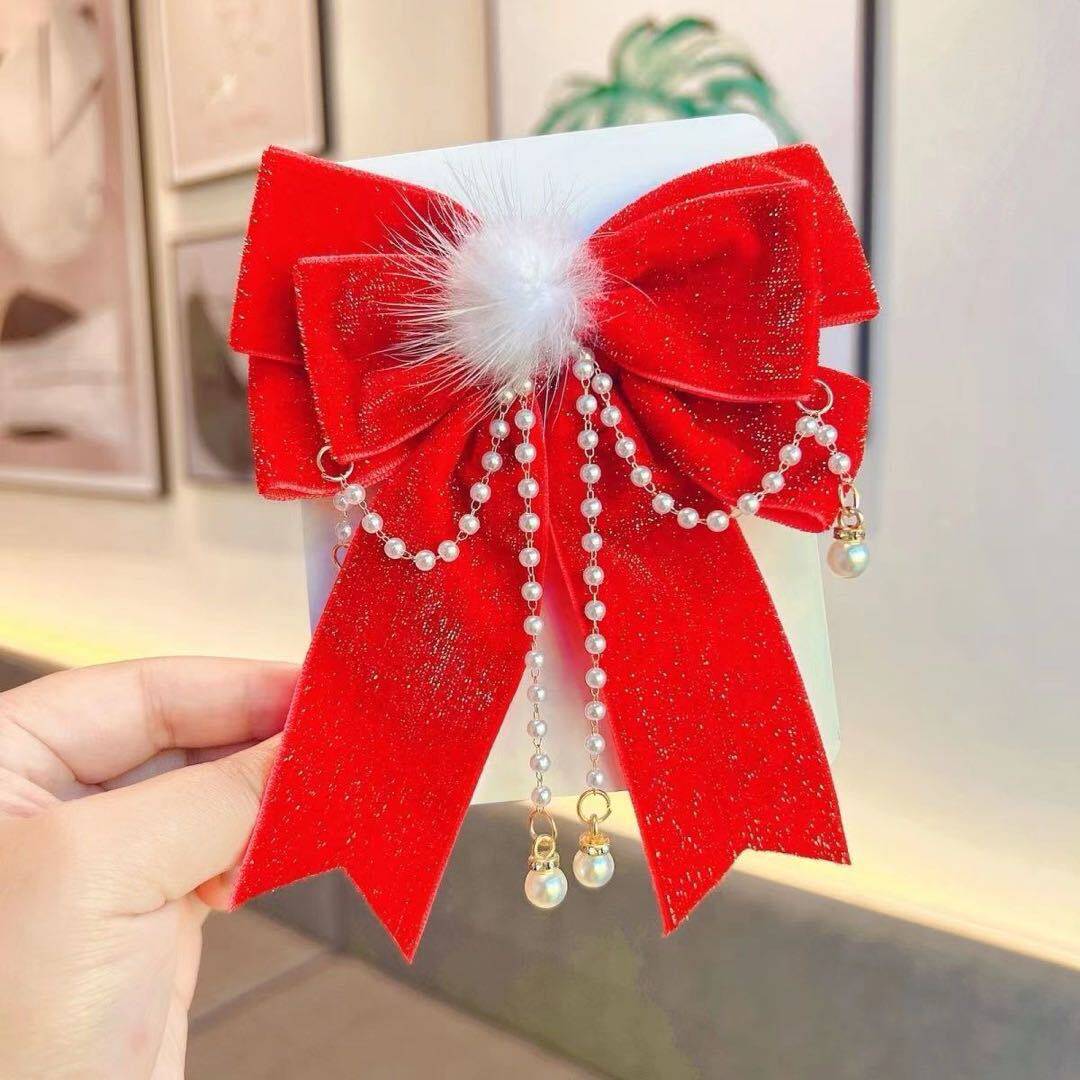 Girls' New Year Hair Accessories, Bun Hair Clips for Girls, Children's Butterfly Bow Ribbon Hair Ornaments, Princess Style